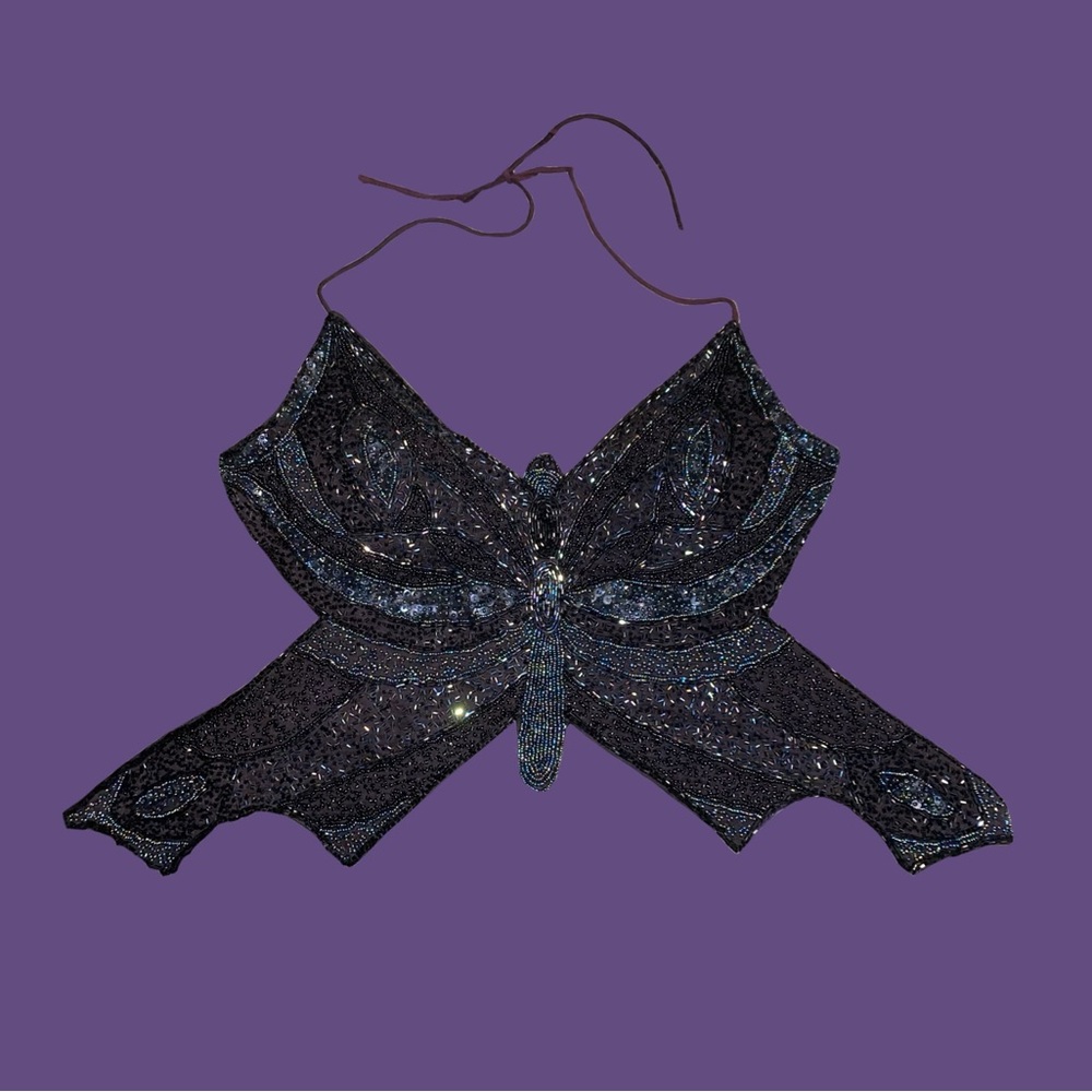 Y2k Vintage Wet Seal beaded butterfly halter top